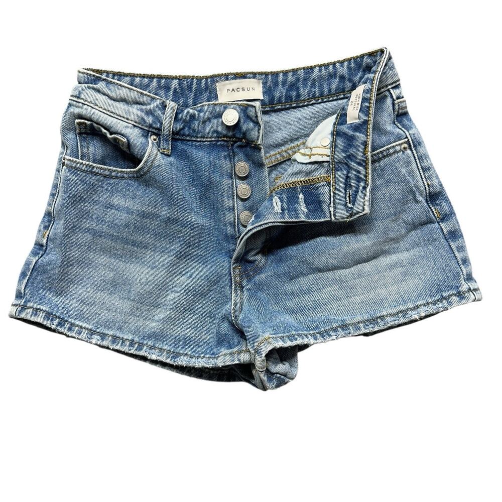 Pacsun Blue Denim Shorts High Rise Festival Womens Sz 24 Button Fly